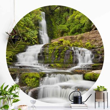 Self-adhesive round wallpaper - Upper Mclean Falls In New Zealand