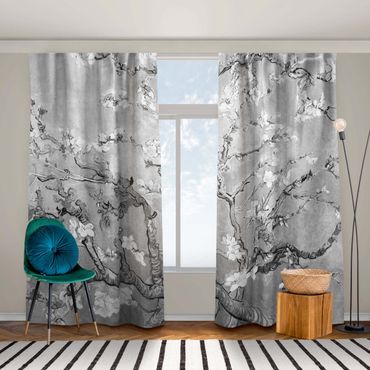 Curtain - Vincent Van Gogh - Almond Blossom Black And White
