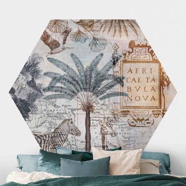 Self-adhesive hexagonal pattern wallpaper - Vintage Collage Map Africa