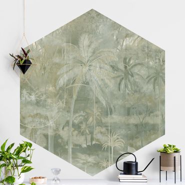 Self-adhesive hexagonal wallpaper - Vintage Palm Trees with Texture