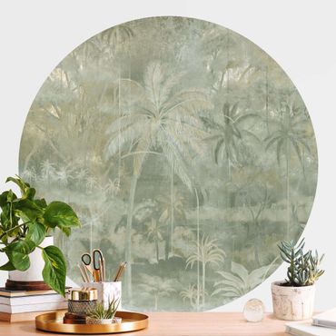 Self-adhesive round wallpaper - Vintage Palm Trees with Texture