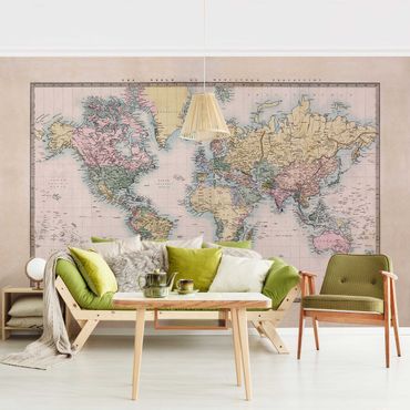 Wallpaper - Vintage World Map Around 1850