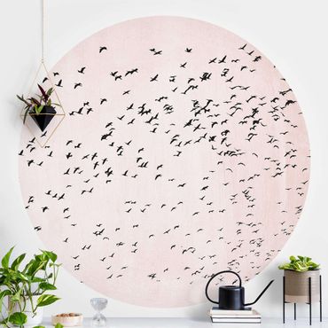 Self-adhesive round wallpaper - Flock Of Birds In The Sunset