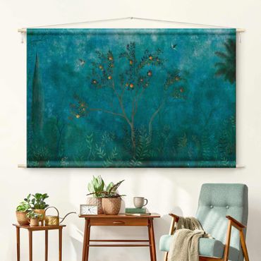 Tapestry - Forest Clearing Orange Tree At Night