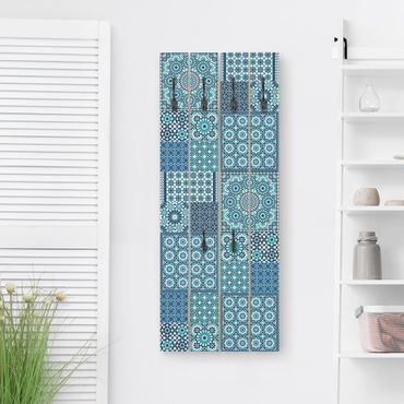 Wooden coat rack - Moroccan Mosaic Tiles Turquoise Blue