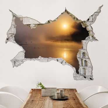 Wall sticker - Sunrise on the lake with deers in the fog