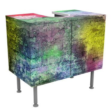 Wash basin cabinet design - Colourful Sprayed Old Brick Wall