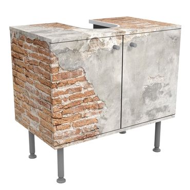 Wash basin cabinet design - Shabby Brick Wall