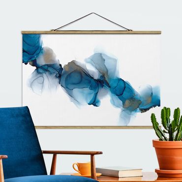 Fabric print with poster hangers - The Wind's Path Blue And Gold - Landscape format 3:2