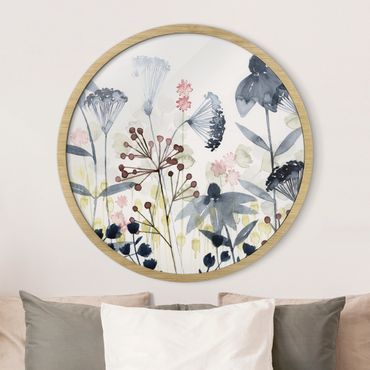 Circular framed print - Wild Flowers Watercolour I