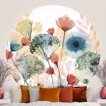 Self-adhesive round wallpaper - Wild Flowers In Summer I