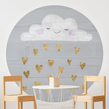 Self-adhesive round wallpaper kids - Cloud With Golden Hearts
