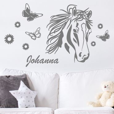 Wall sticker customised text - Customised text Horse with flowers