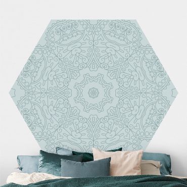 Self-adhesive hexagonal pattern wallpaper - Jagged Mandala Flower With Star In Turquoise