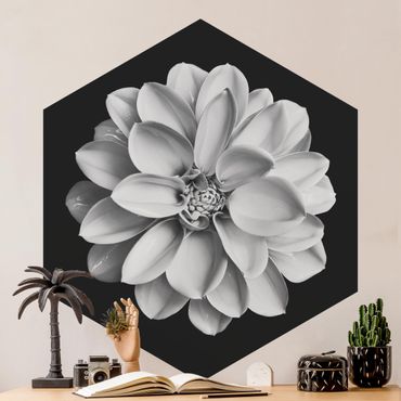 Self-adhesive hexagonal pattern wallpaper - Delicate Dahlia In Black And White