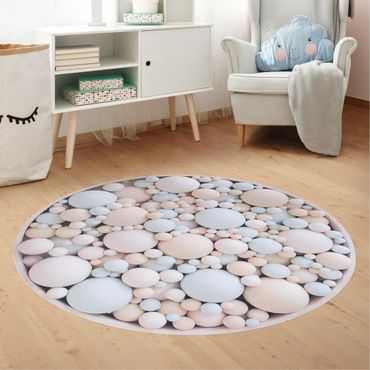 Vinyl Floor Mat round - Delicate Circle Composition In Pastel Pink