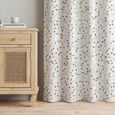 Curtain - Delicate Branch Pattern With Dots In Gold