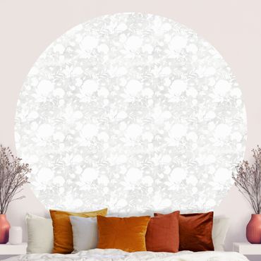 Self-adhesive round wallpaper - Delicate Watercolour Blossoms Pattern