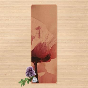 Yoga mat - Pale Pink Poppy Flower With Water Drops