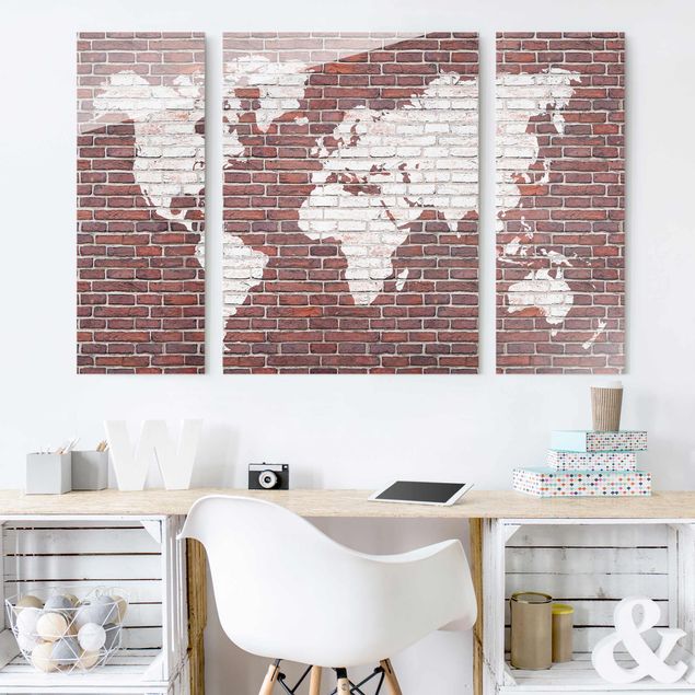 3D wall art Brick World Map