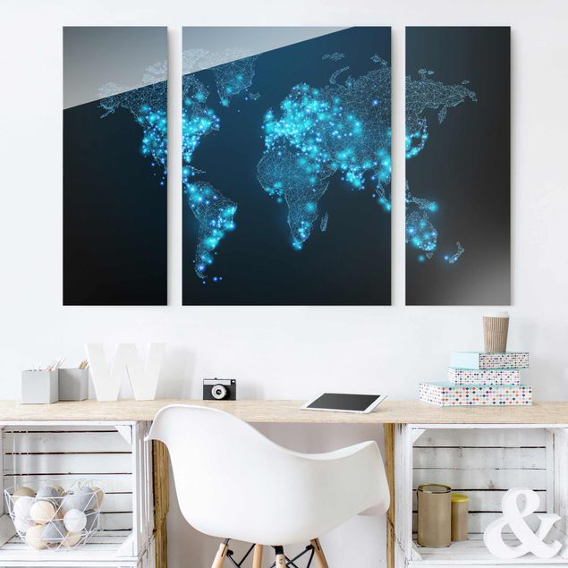 Glass prints architecture and skylines Connected World World Map