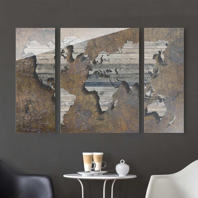 Glass prints architecture and skylines Wooden Grid World Map