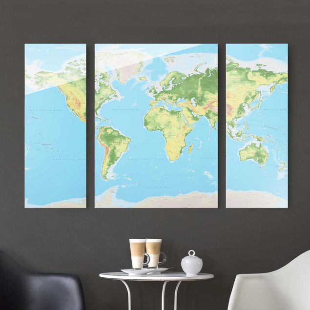 Glass prints architecture and skylines Physical World Map