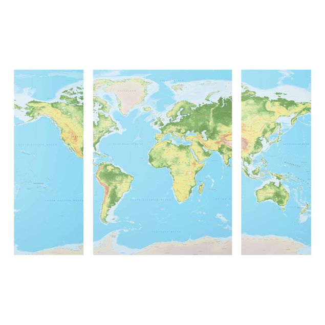 Glass prints maps Physical World Map