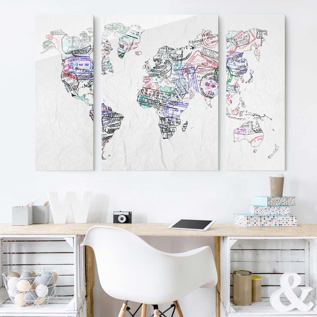 Glass prints architecture and skylines Passport Stamp World Map