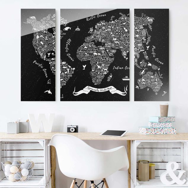 Glass prints architecture and skylines Typography World Map Black