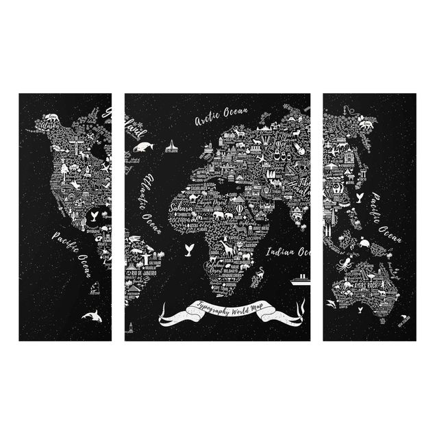 Glass prints maps Typography World Map Black