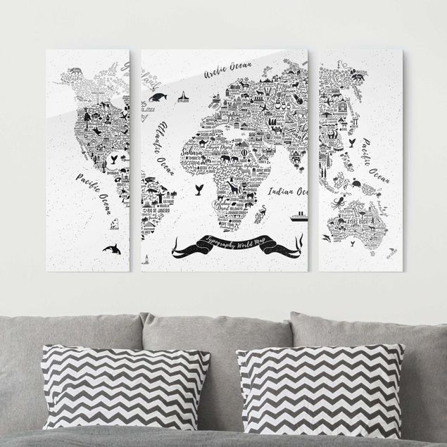 Glass prints architecture and skylines Typography World Map White
