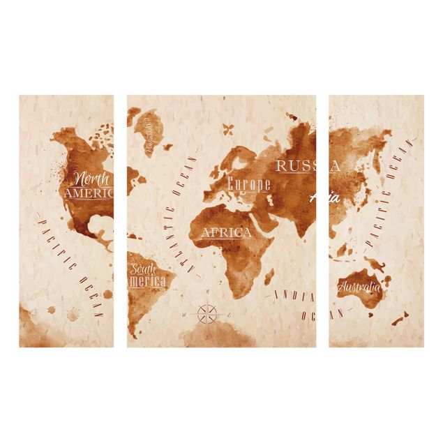 Glass prints maps World Map Watercolour Beige Brown