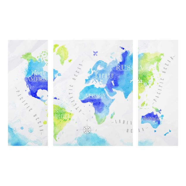 Skyline prints World Map Watercolour Blue Green