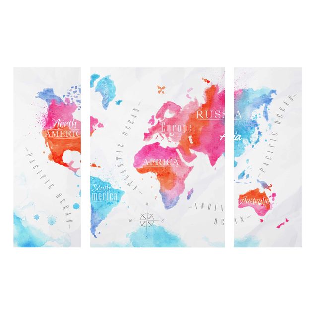 Architectural prints World Map Watercolour Red Blue