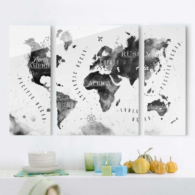 Glass prints architecture and skylines World Map Watercolour Black