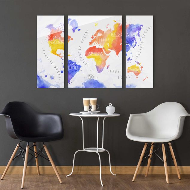 Printable world map World Map Watercolour Purple Red Yellow