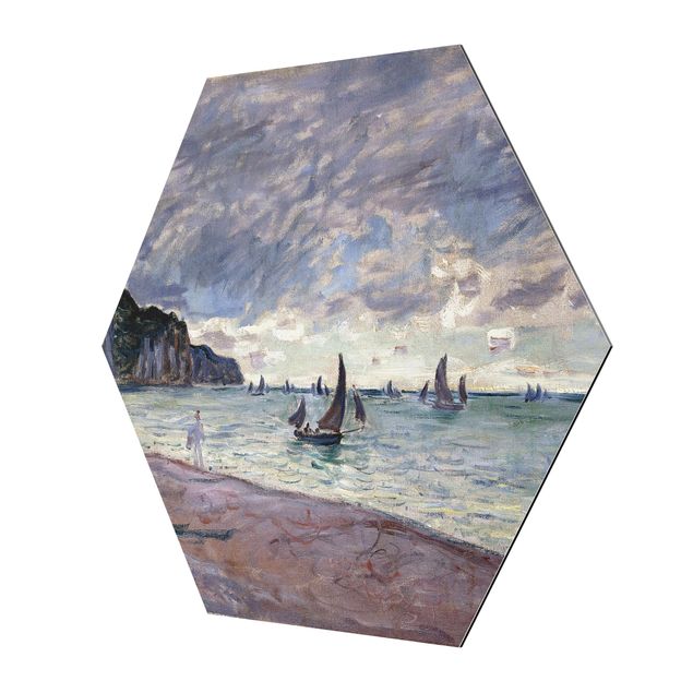 Sea print Claude Monet - Fishing Boats In Front Of The Beach And Cliffs Of Pourville