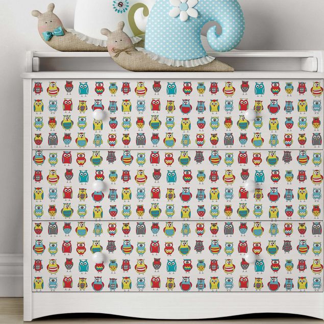 Adhesive films frosted Kids Pattern With Various Owls