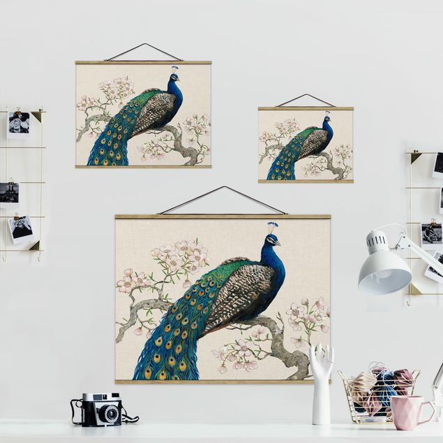 Prints Vintage Peacock With Cherry Blossoms