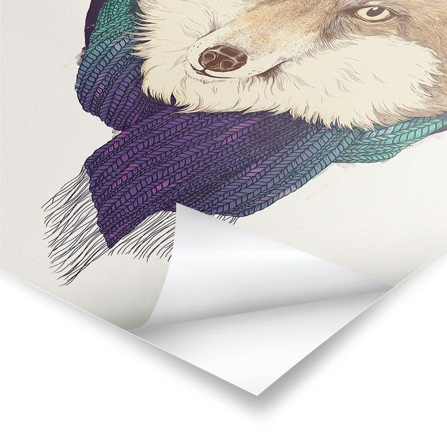 Prints Illustration Fox Moon Purple Turquoise