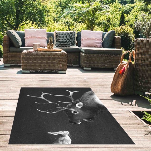 Balcony rugs Illustration Deer And Rabbit Black And White Drawing