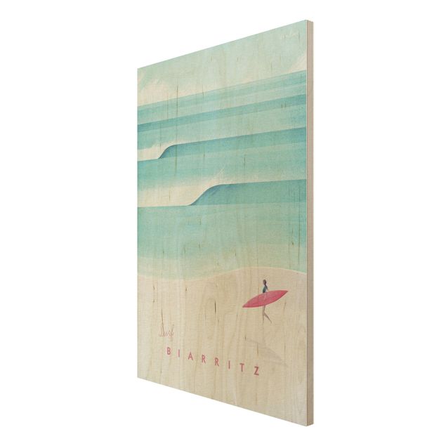 Wood prints beach Travel Poster - Biarritz