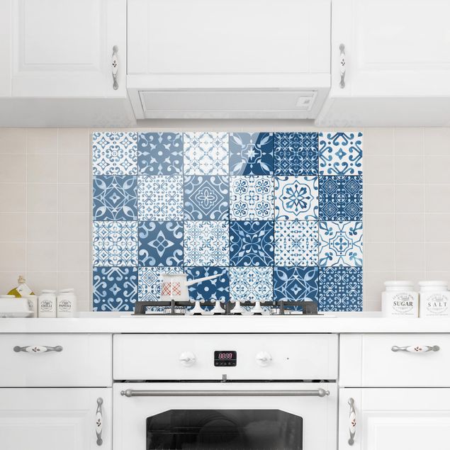 Glass splashback tiles Tile Pattern Mix Blue White