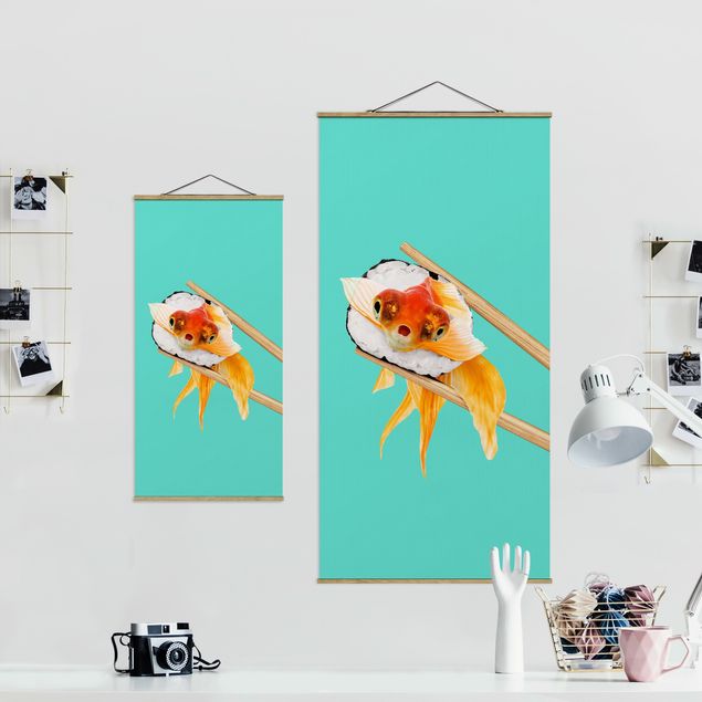 Wall art turquoise Sushi With Goldfish
