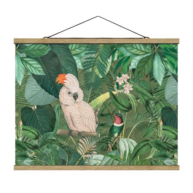 Animal canvas Vintage Collage - Kakadu And Hummingbird