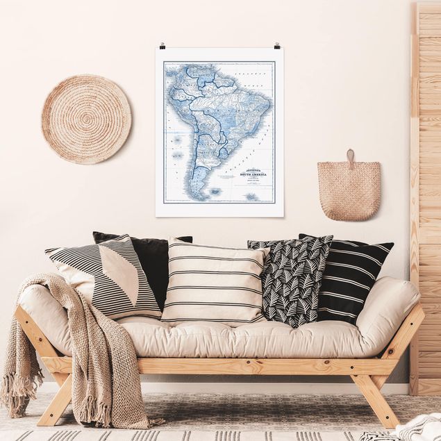 Prints maps Map In Blue Tones - South America