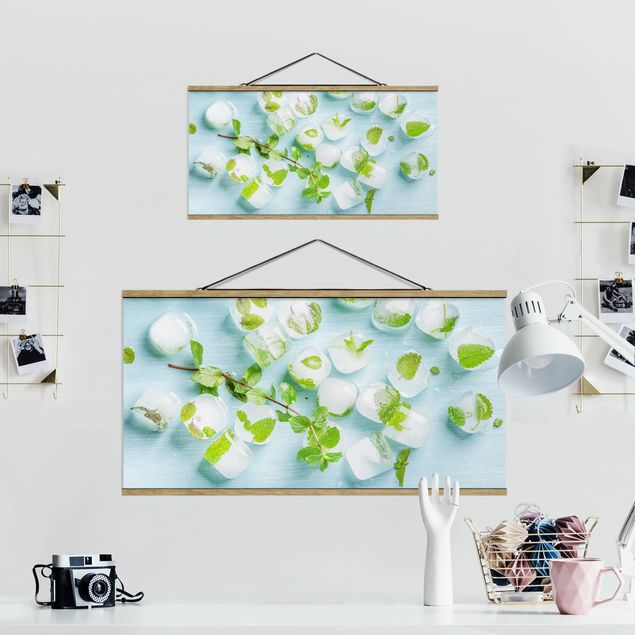Fabric print with posters hangers Ice Cubes With Mint Leaves