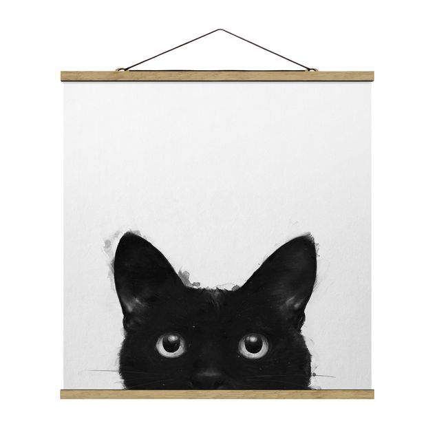 Animal canvas Illustration Black Cat On White Painting
