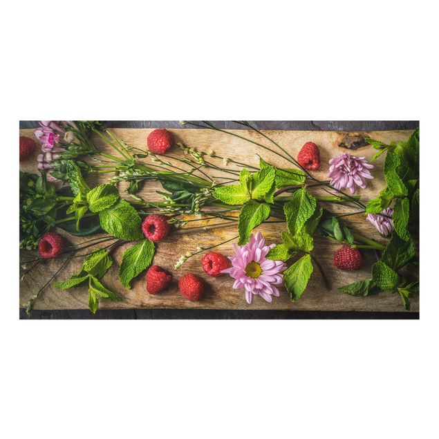 Wood effect splashbacks for kitchens Flowers Raspberry Mint